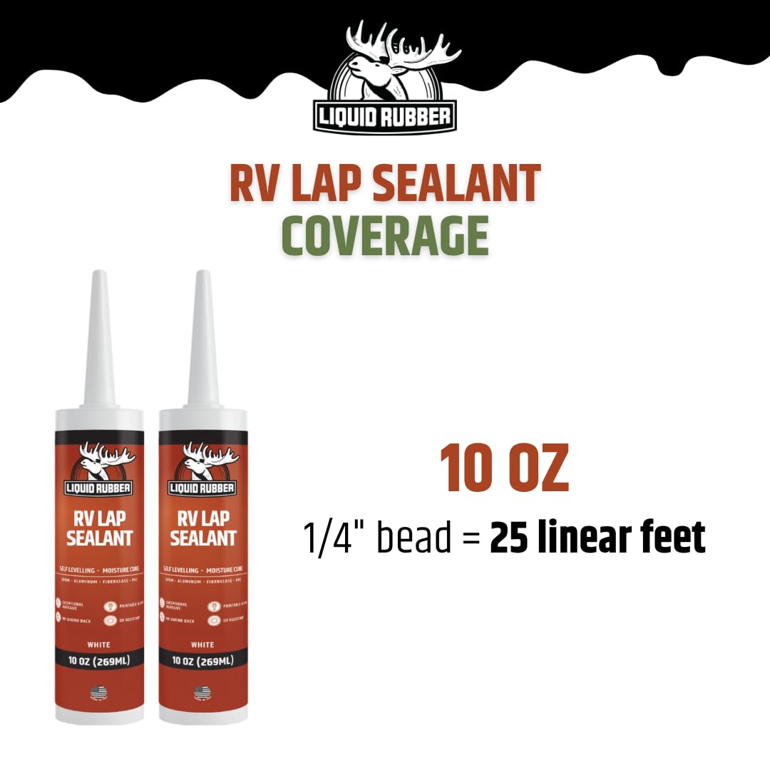 Liquid Rubber RV caulk gun applying the self-leveling sealant.