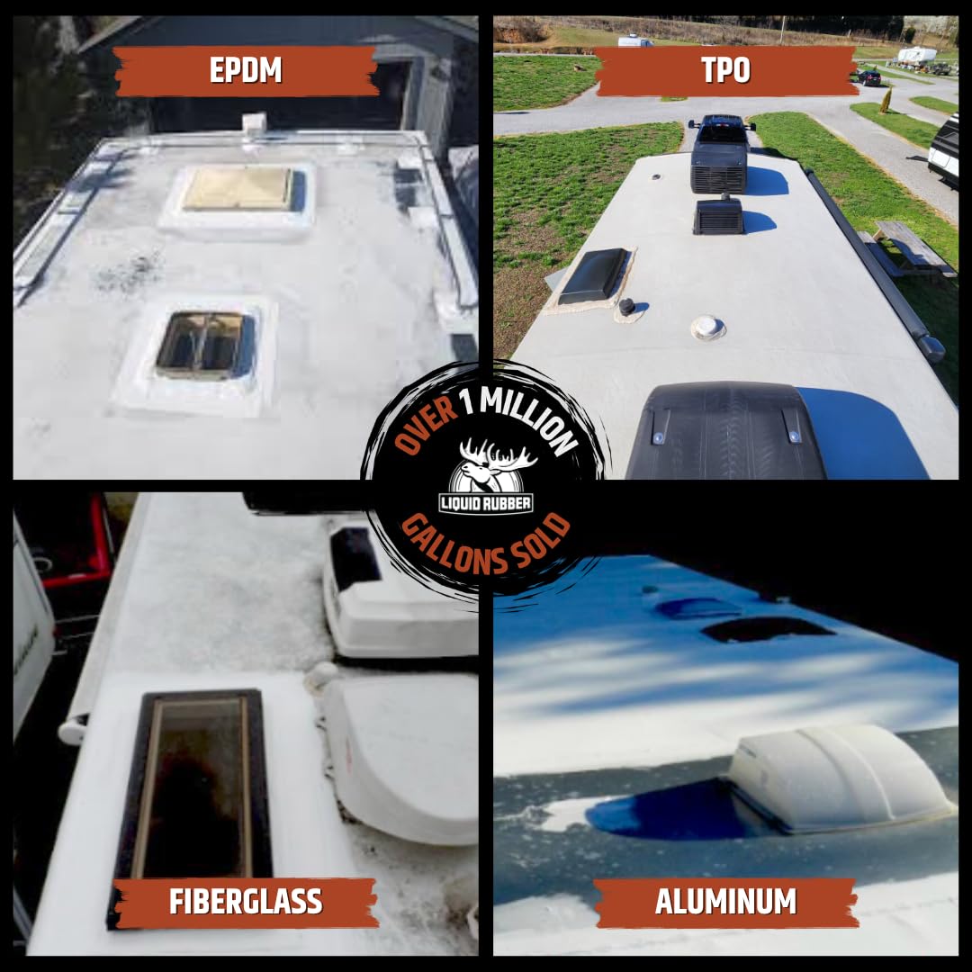 Liquid Rubber RV roof seam being sealed for weatherproofing.