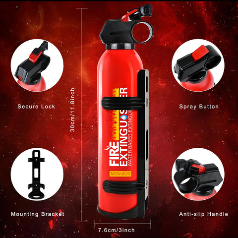 Lirches compact-design fire extinguisher saves space in kitchen and car.