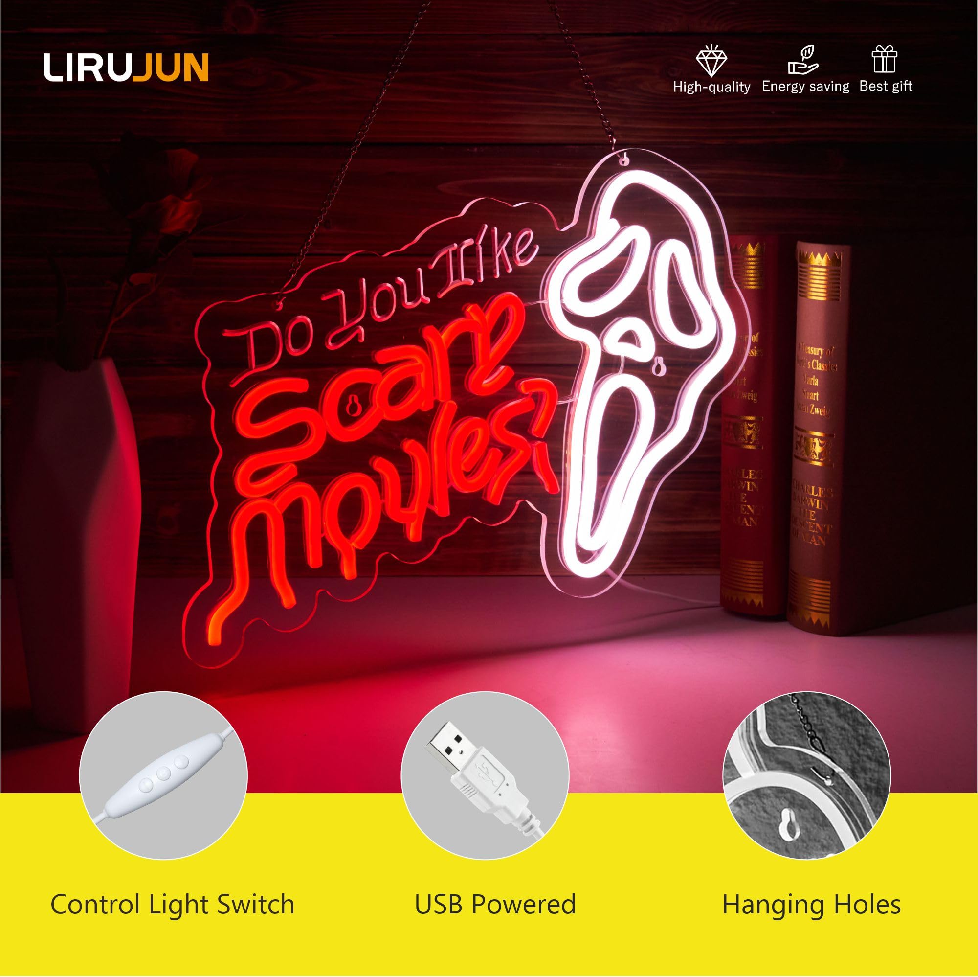 LIRUJUN Do You Like Scary Movies neon sign ambient glow perfect for Halloween parties