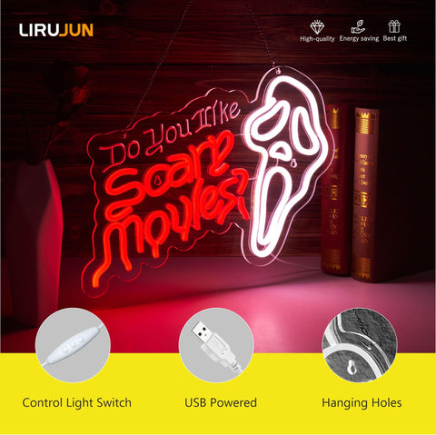 LIRUJUN Do You Like Scary Movies neon sign ambient glow perfect for Halloween parties