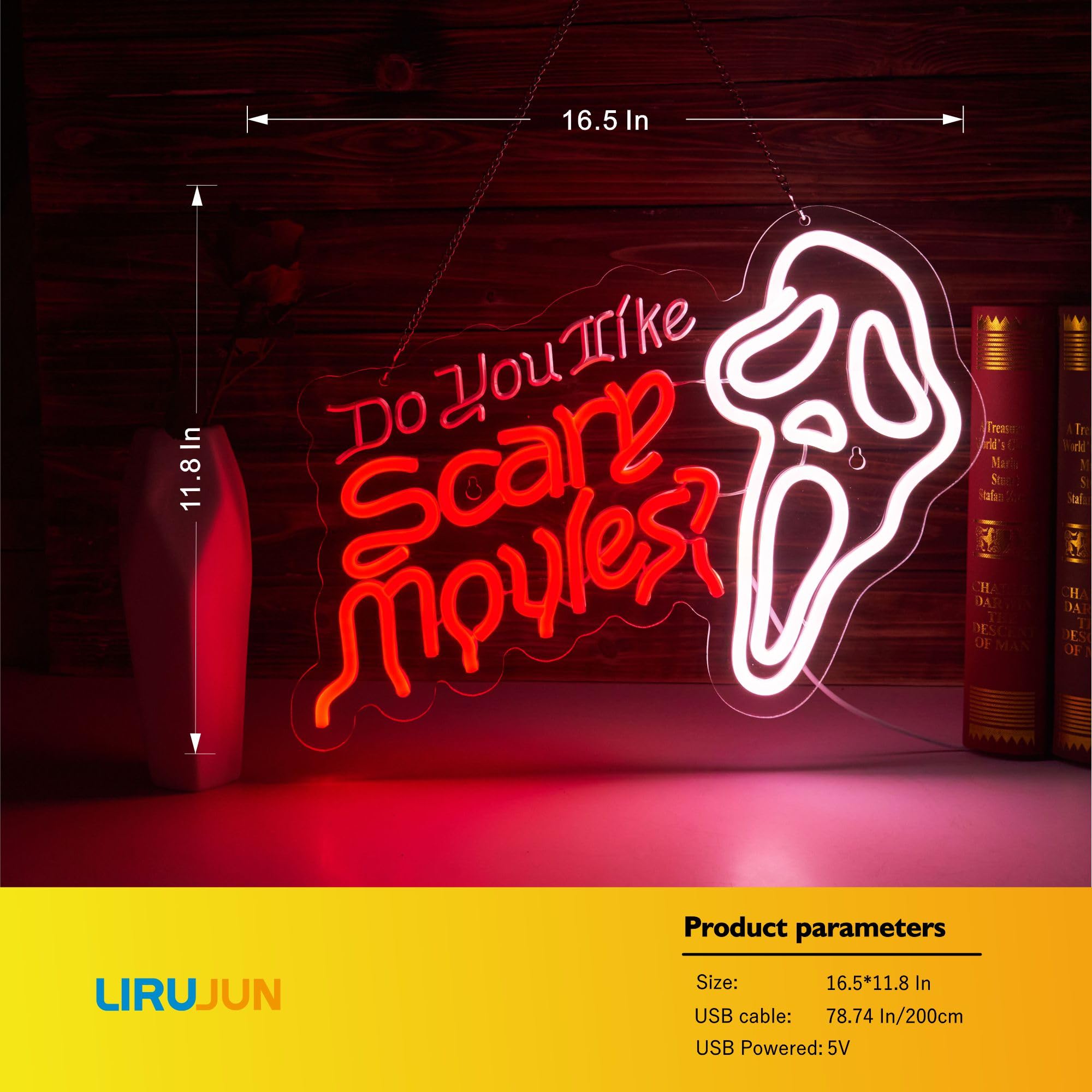 LIRUJUN Do You Like Scary Movies neon sign USB powered for easy setup