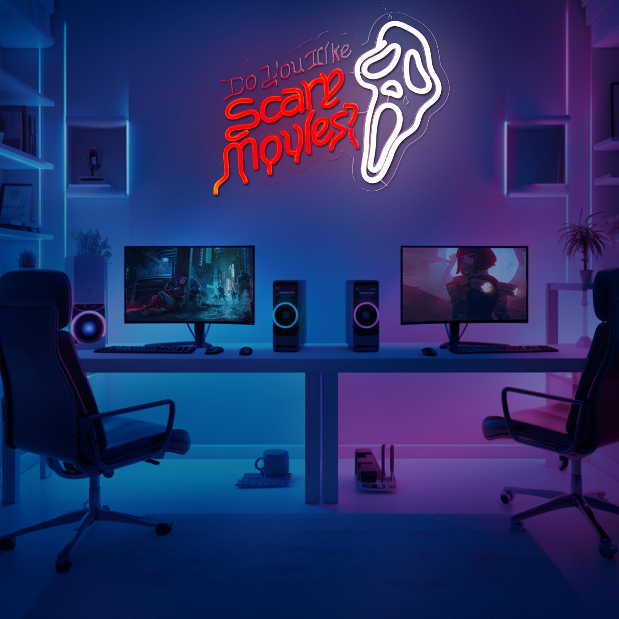 LIRUJUN Do You Like Scary Movies neon sign wall mount with hooks included