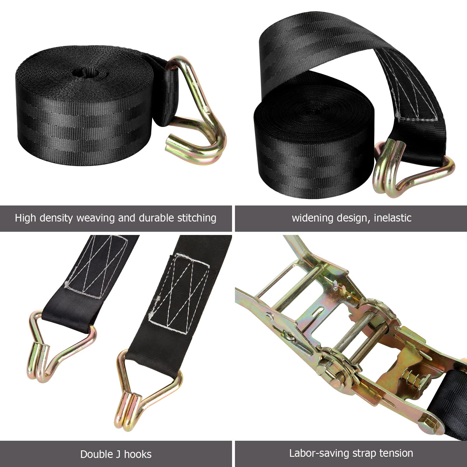 LISHINE double J-hook ratchet strap fastens securely to anchor points.