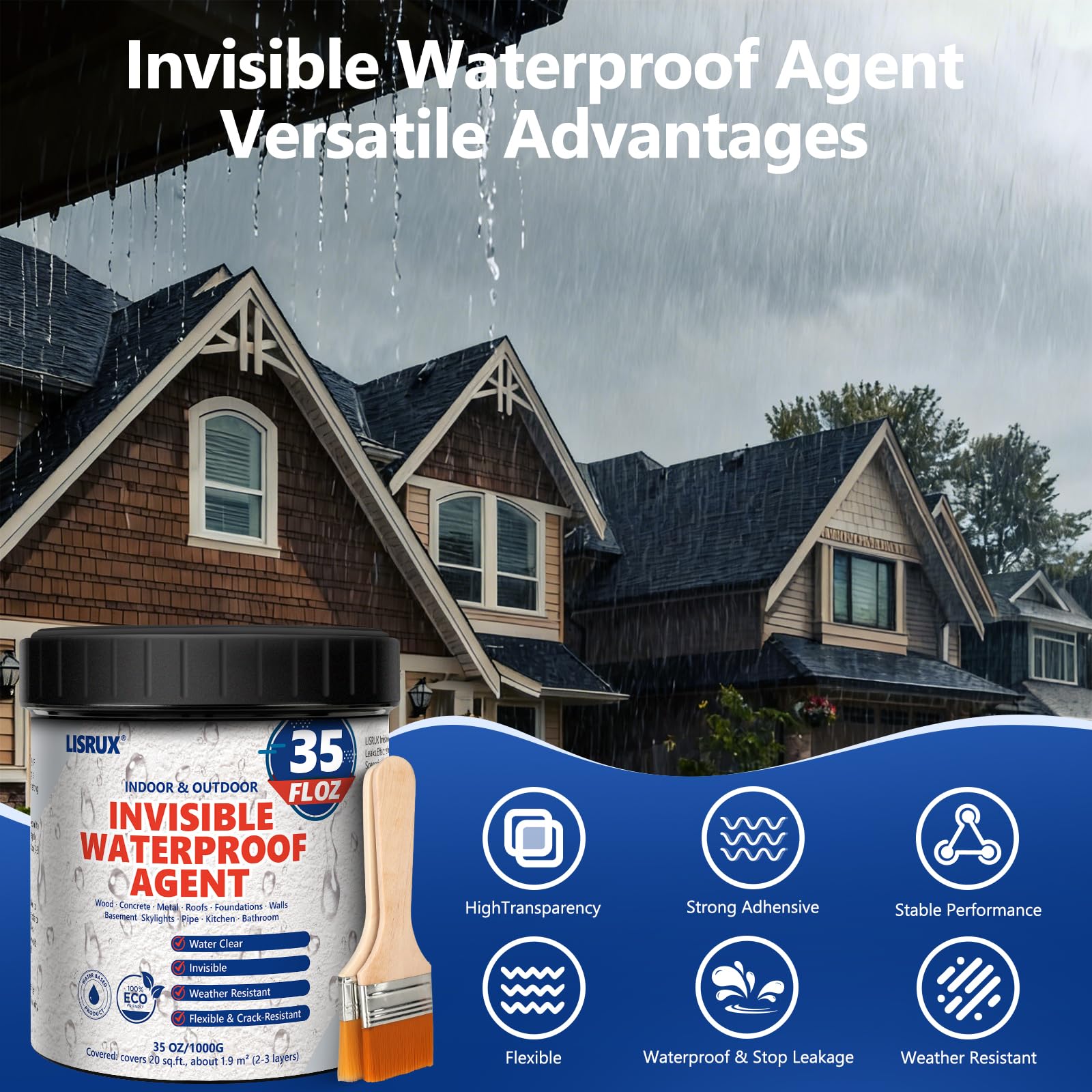 LISRUX clear sealant applied on wall creates invisible, durable waterproof barrier.