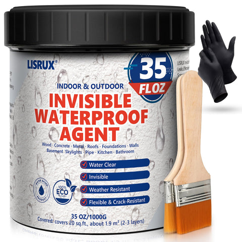 LISRUX Invisible Waterproof Agent bottle demonstrates clear sealant for leak protection.