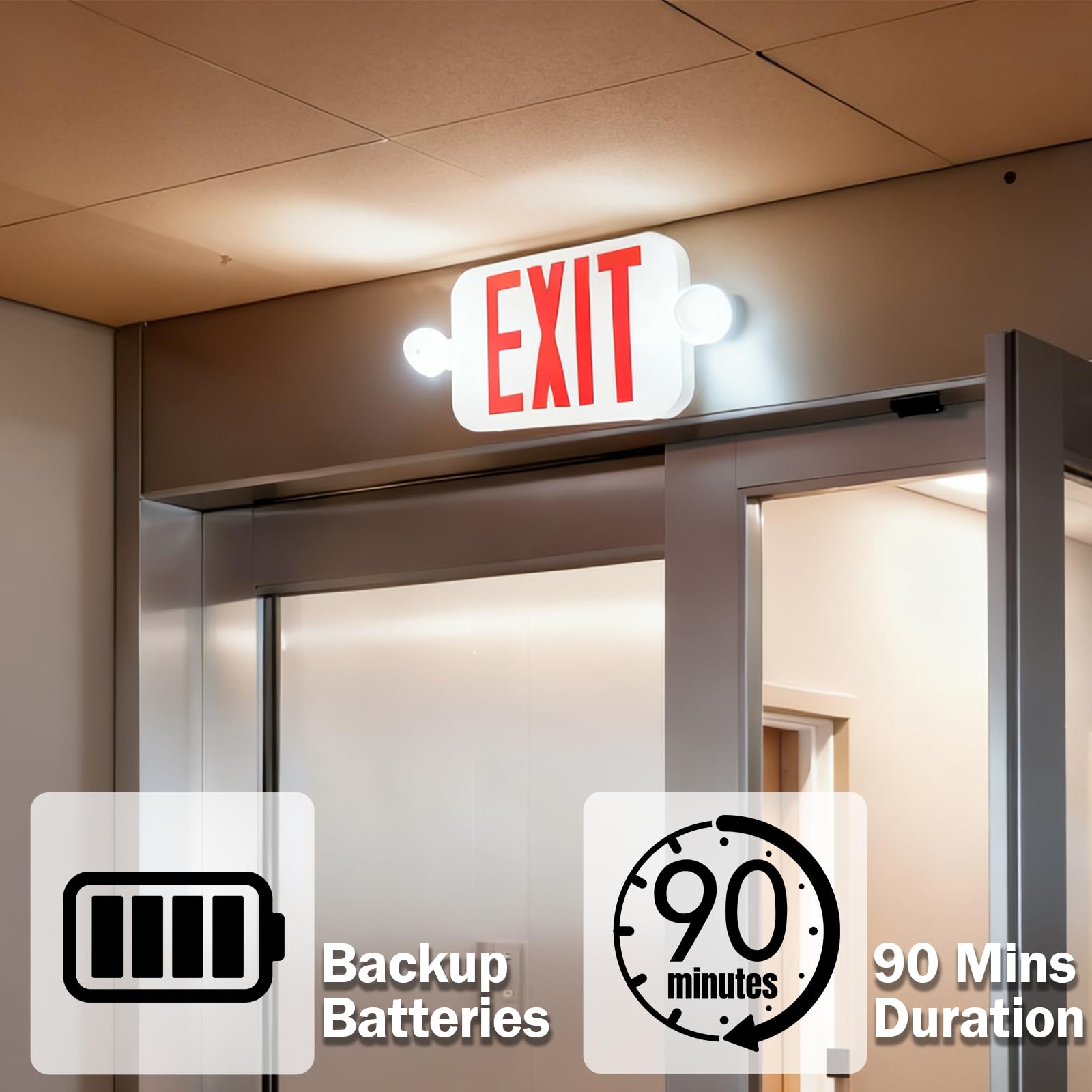 LIT-PaTH backup batteries provide 90 minutes of outage illumination.