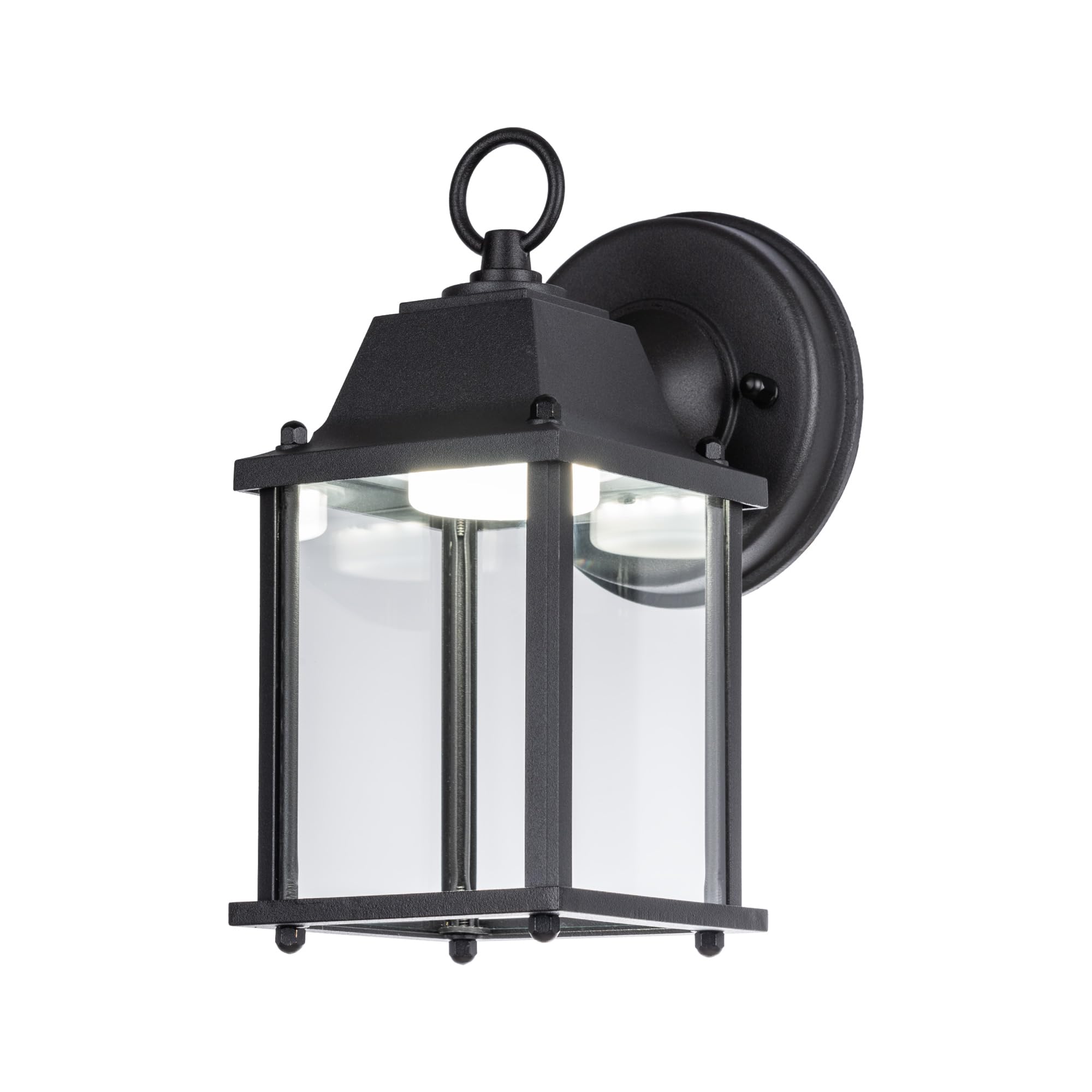 LIT-PaTH outdoor LED wall lantern front view delivers bright porch lighting.
