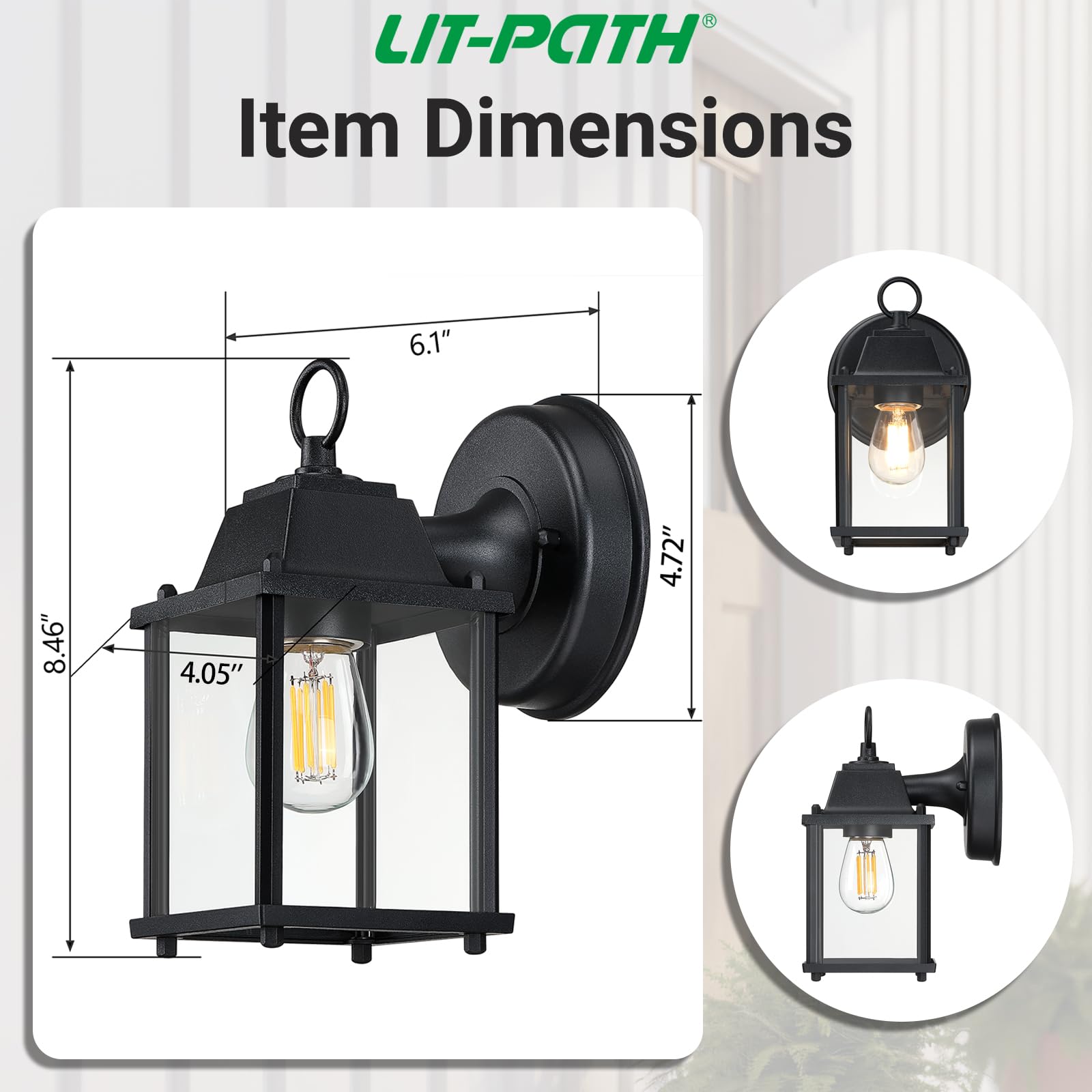 LIT-PaTH outdoor lantern at night demonstrates even illumination and curb appeal.
