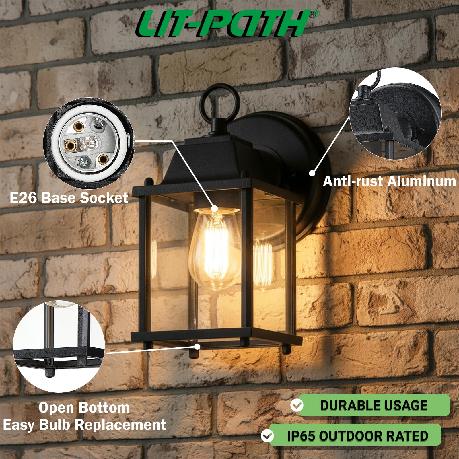 LIT-PaTH wall sconce side angle highlights rust-proof aluminum and timeless silhouette.