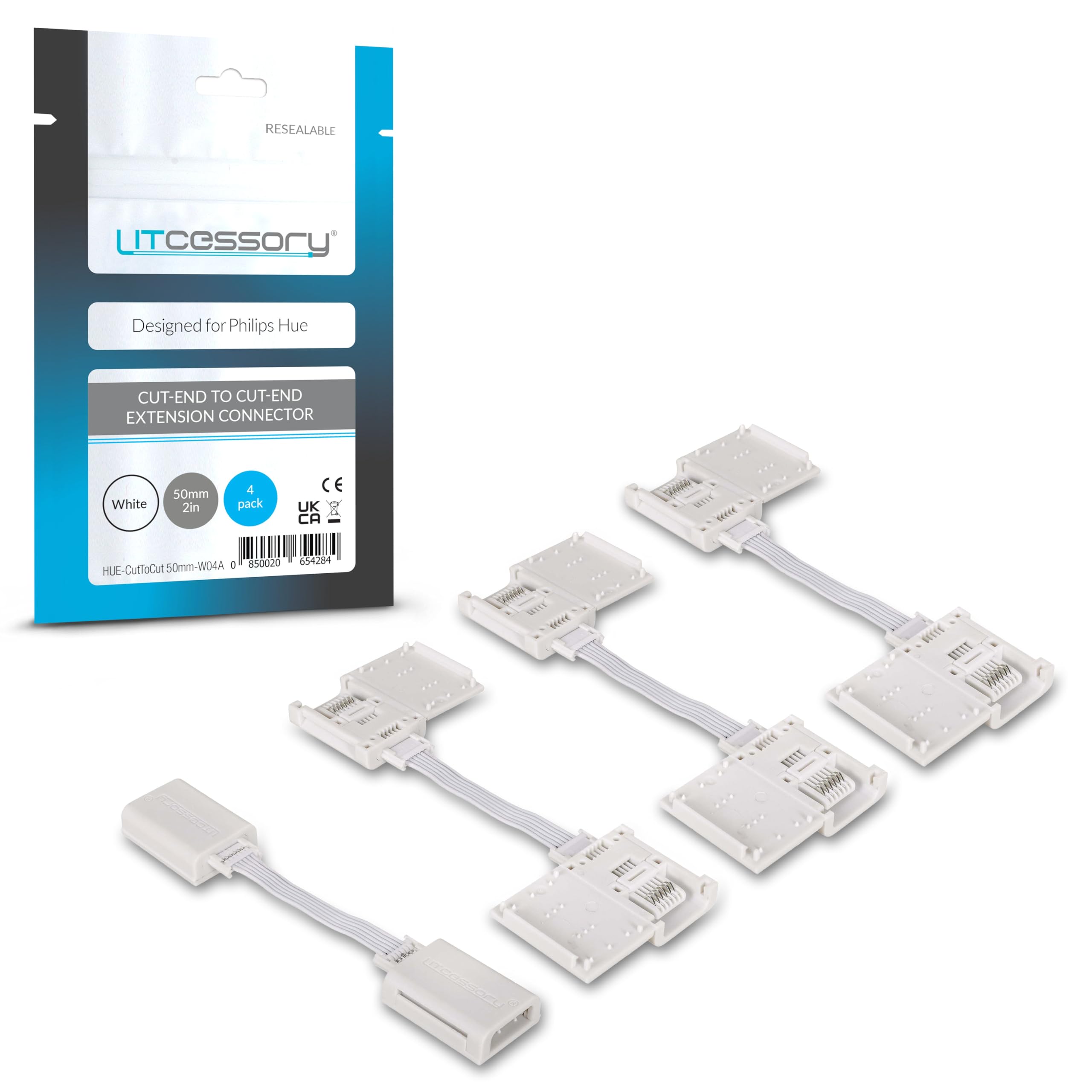Litcessory cut-end extension connector micro 6-pin v4 white pack for easy replacement.