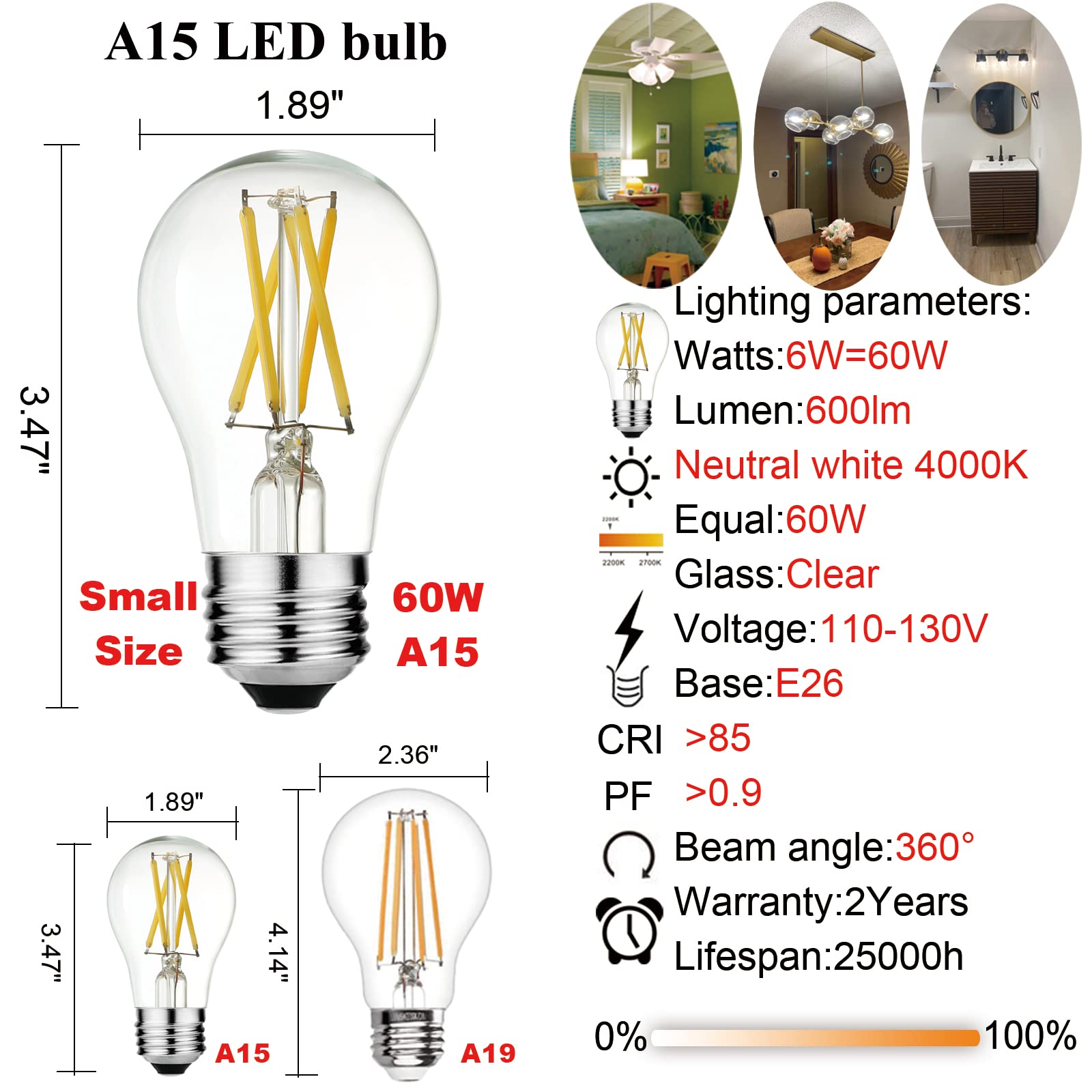 LiteHistory A15 LED bulb 4000K neutral white suitable for versatile rooms.