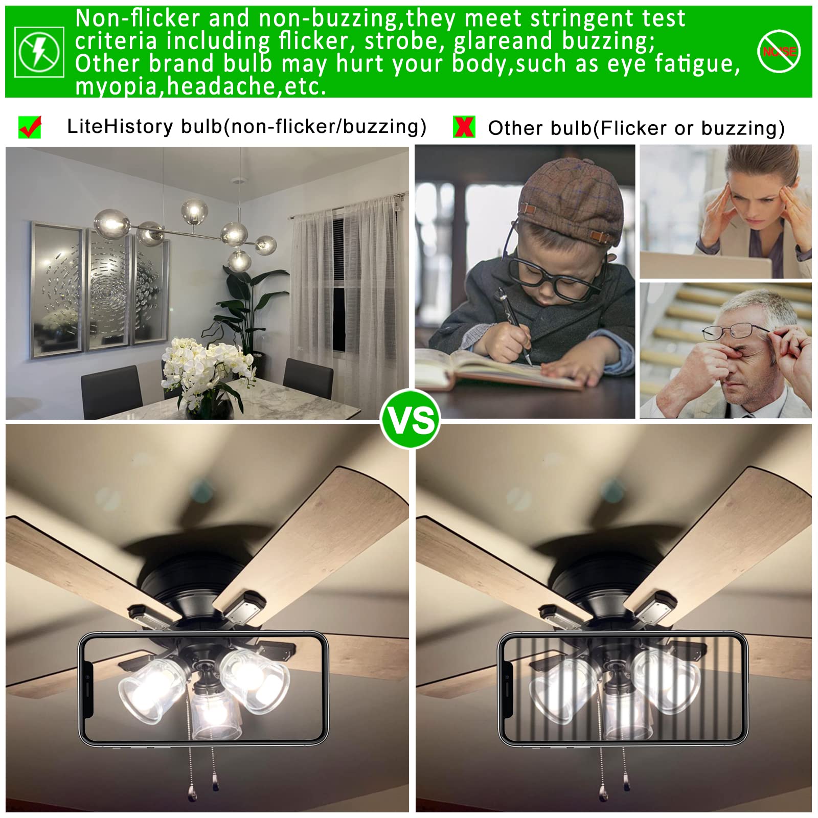 LiteHistory A15 LED bulb with E26 base fits most fixtures.
