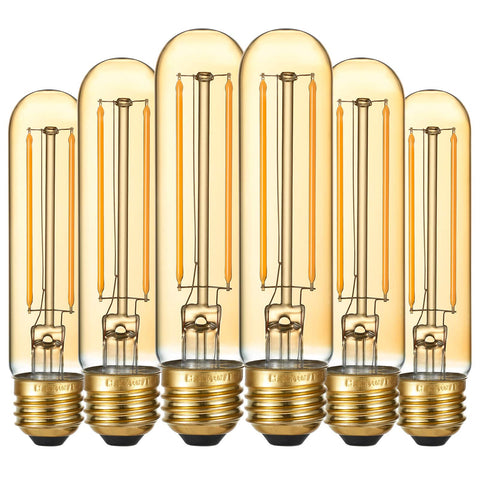 LiteHistory dimmable E26 LED bulb close-up showing smooth dimming and warm amber glow.