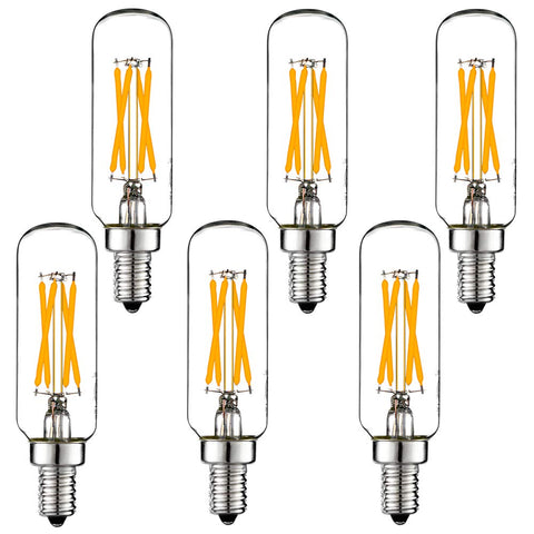 LiteHistory dimmable T6 LED bulb with 2700K warm glow for chandeliers.