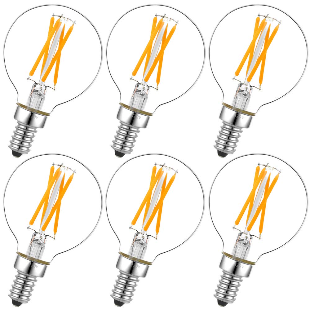 LiteHistory e12 LED dimmable G16.5 globe bulb for chandeliers with smooth dimming.