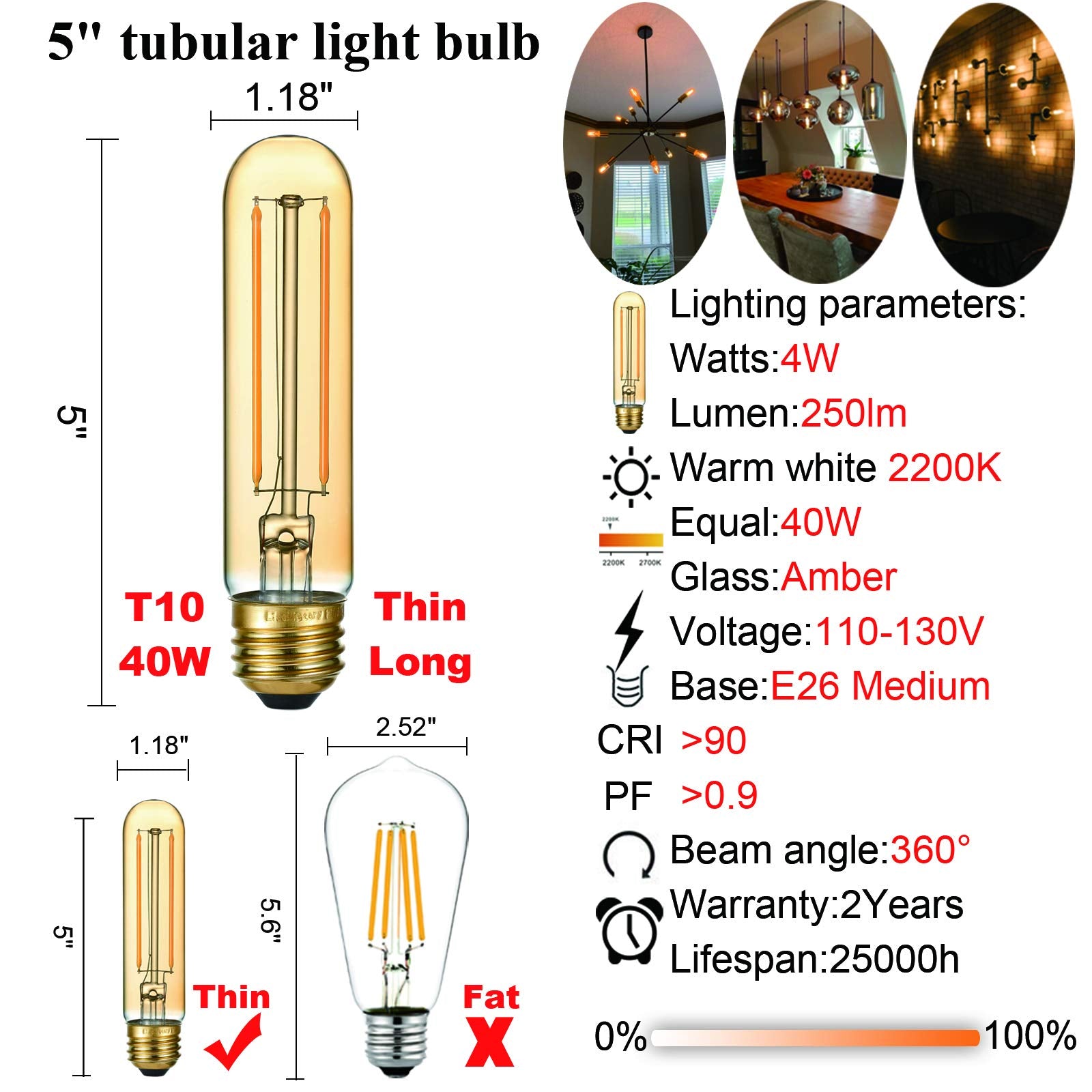 LiteHistory tubular LED bulb 40W-equivalent brightness for bright yet efficient light.