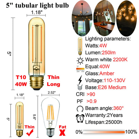 LiteHistory tubular LED bulb 40W-equivalent brightness for bright yet efficient light.