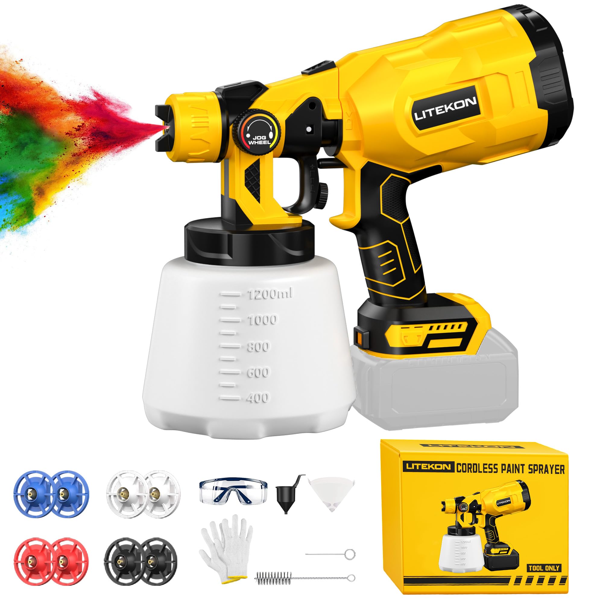 LITEKON cordless paint sprayer with 1200ml container for large-area projects.