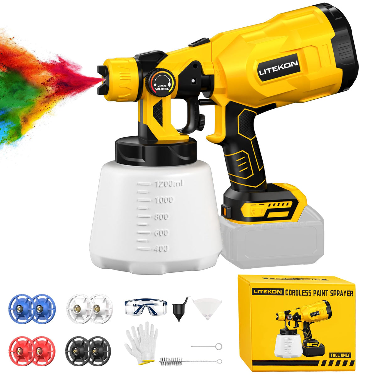 LITEKON cordless paint sprayer with 1200ml container for large-area projects.