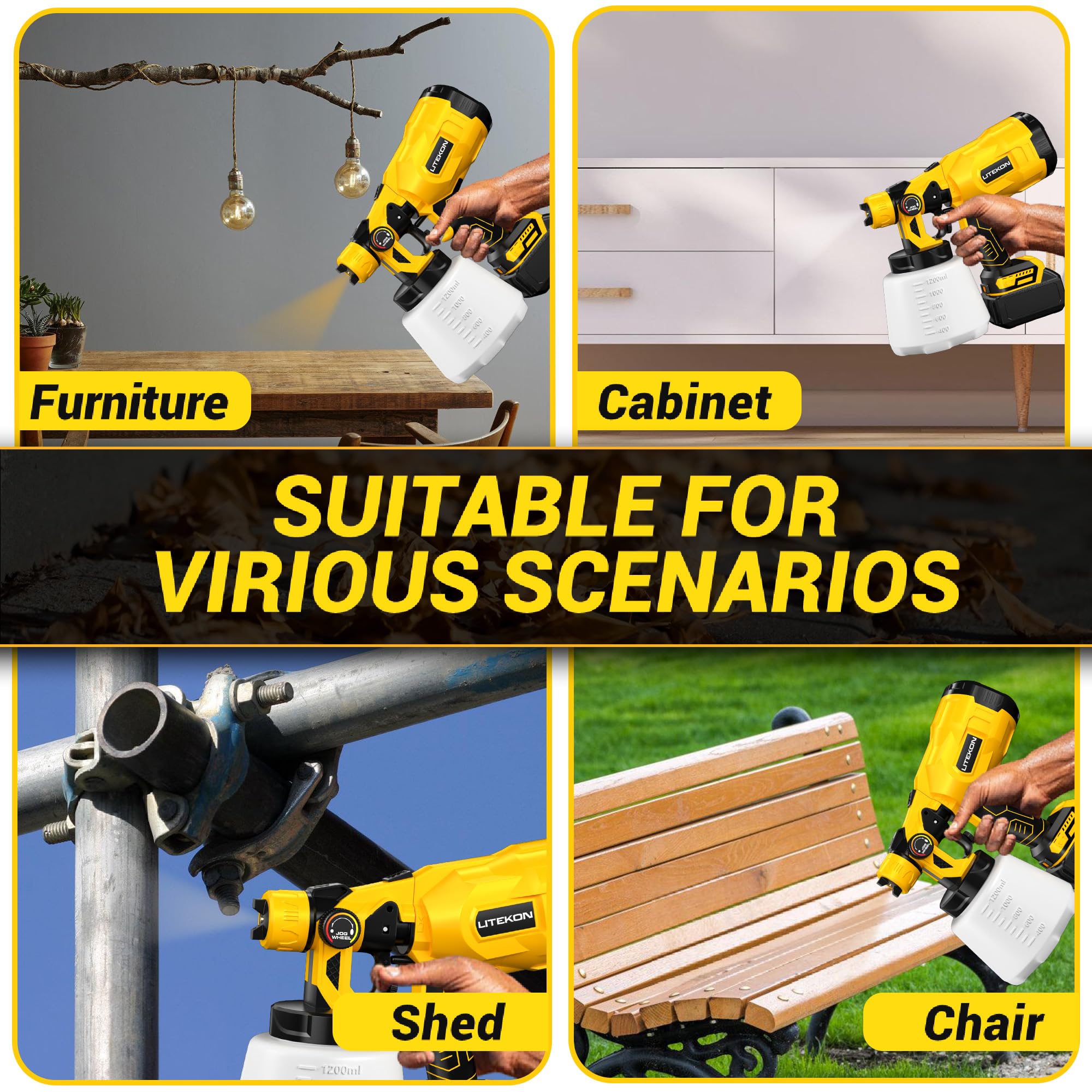 LITEKON cordless sprayer for furniture coatings with even coverage.