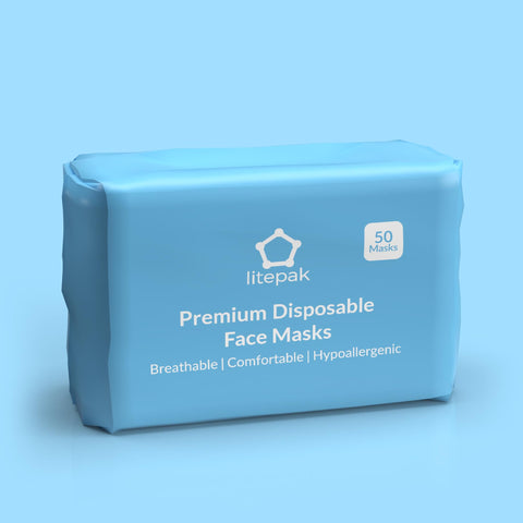 Litepak blue disposable masks ready on the desk