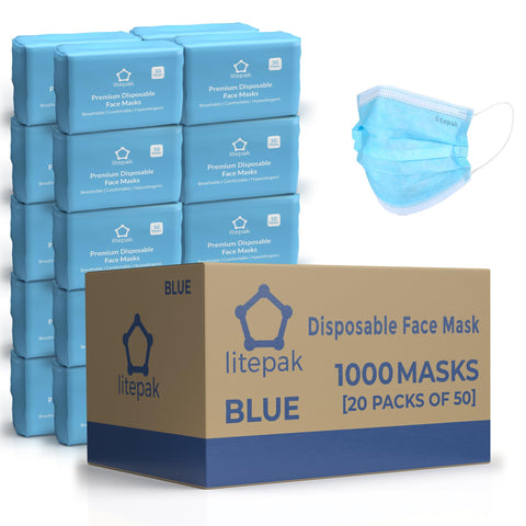 Litepak disposable face masks 1000-count blue pack for everyday use