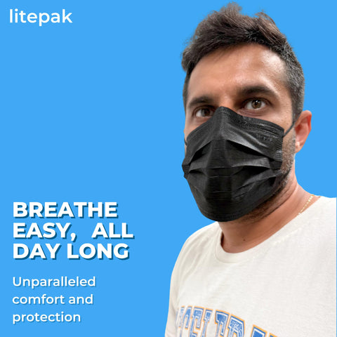 Litepak black earloops ensure secure fit and comfortable hours of use.