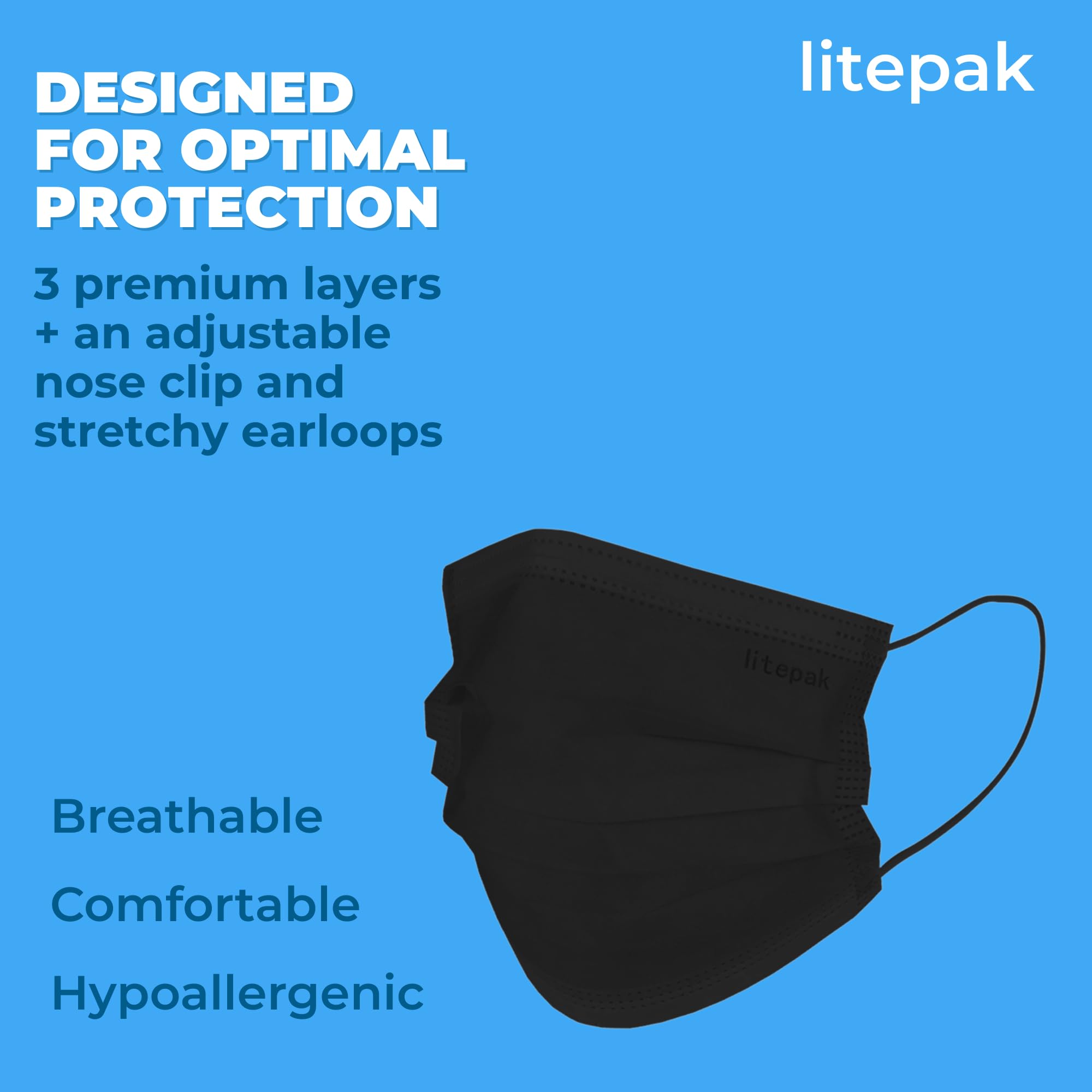 Litepak folded black masks ready to grab, convenient for everyday commutes.