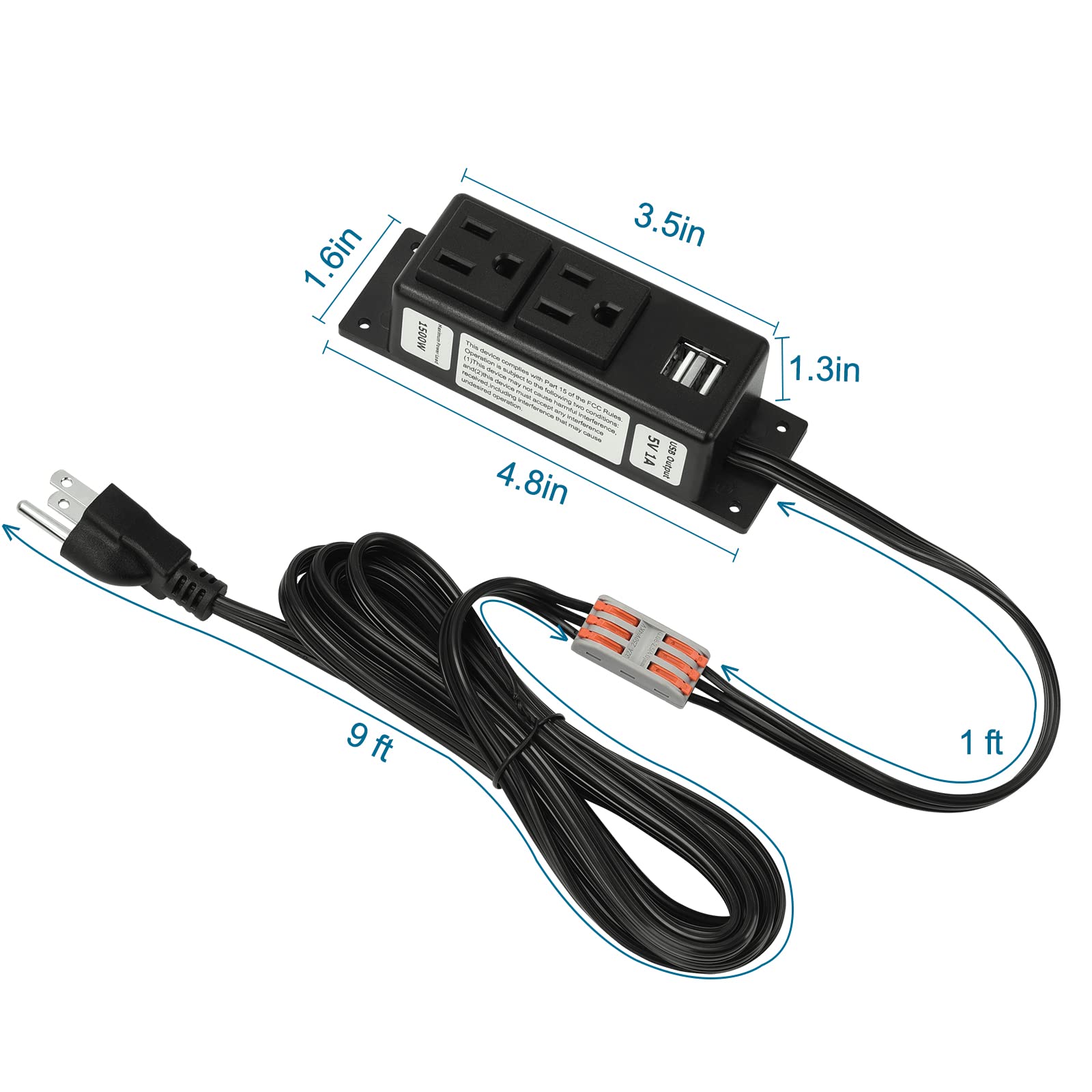 Litever 10 ft flat AC cable with removable plug enables discreet in-cabinet wiring.