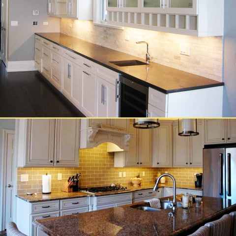 Litever dimmable plug-in light bars for kitchen cabinets with inline rotary dimmer.