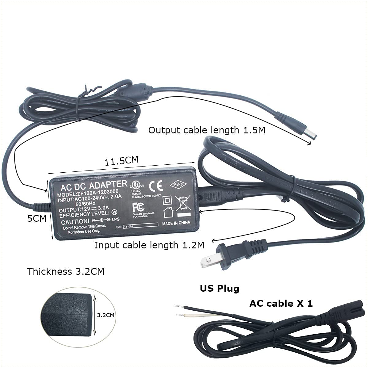 Litever plug-in power supply with 115 cm cable simplifies quick installation.