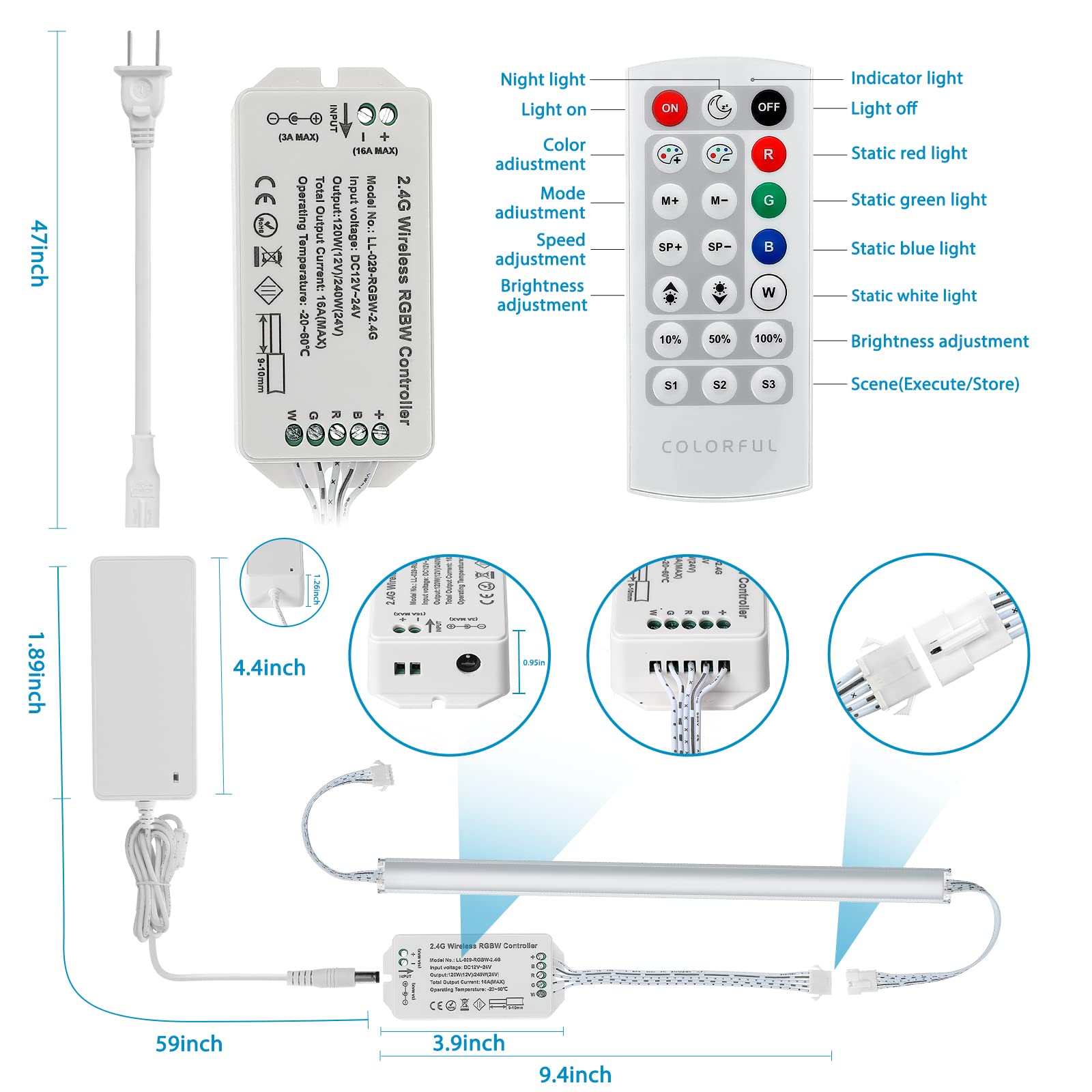 Litever extension cables and two-way splitters support flexible DIY layouts.