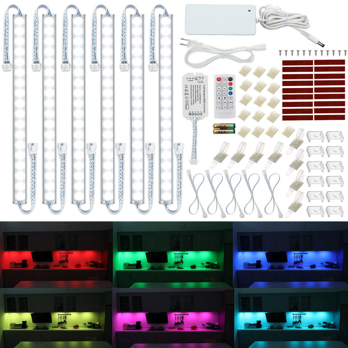 Litever under-cabinet LED kit RGB strips bright for vibrant kitchen mood lighting.