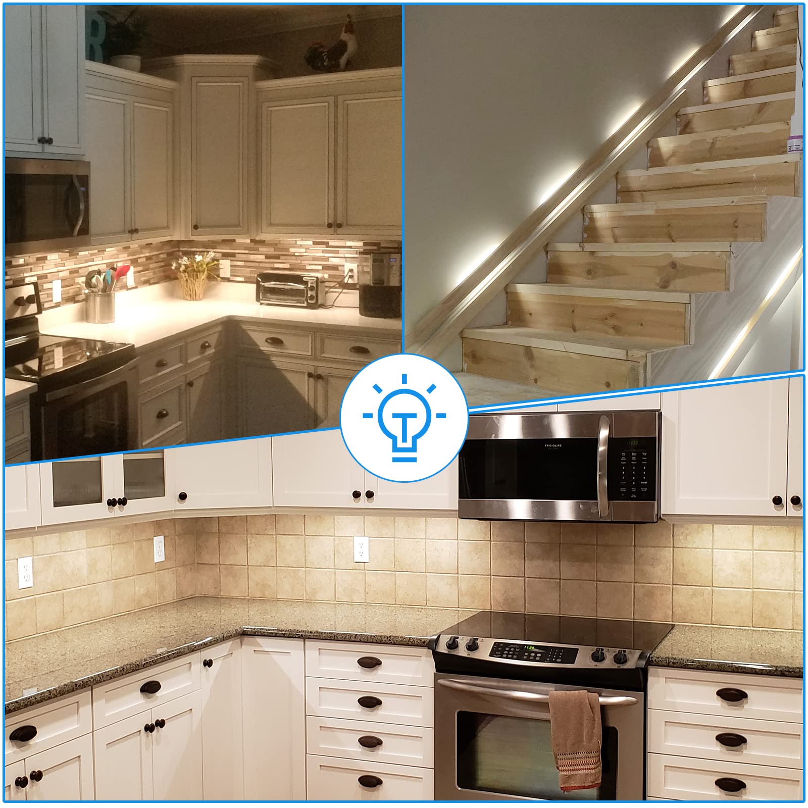 Litever under cabinet lighting in a modern kitchen over counters.