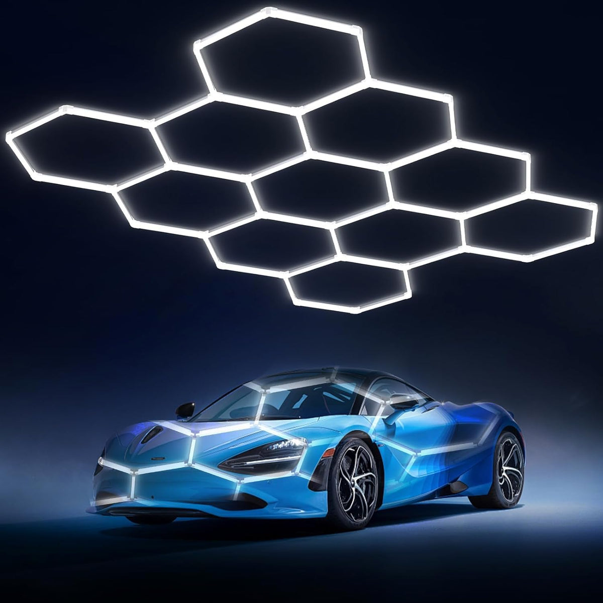 Litezone hexagon garage light panel view delivers even brightness for garages and shops.