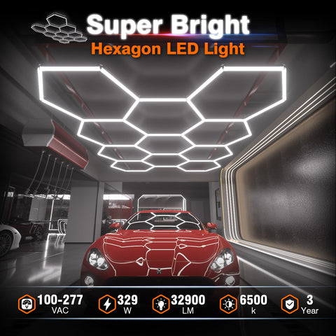 Litezone Hexagon Garage Lights dimmed to 60 percent for mid-level lighting