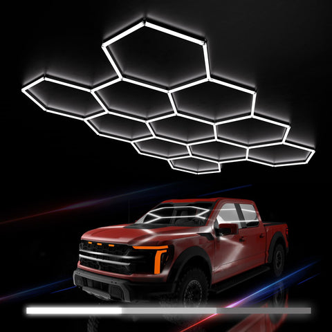 Litezone Hexagon Garage Lights front view showing even illumination
