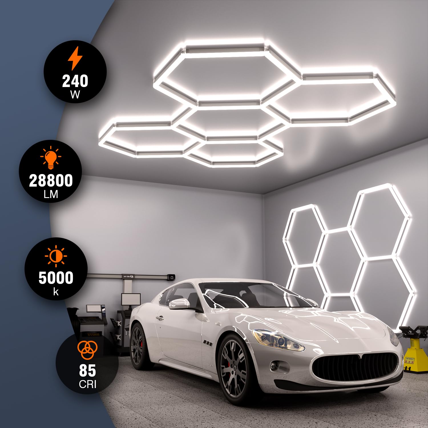 Litezone Hexagon hanging-install setup offers wide-area illumination for DIY workshops.