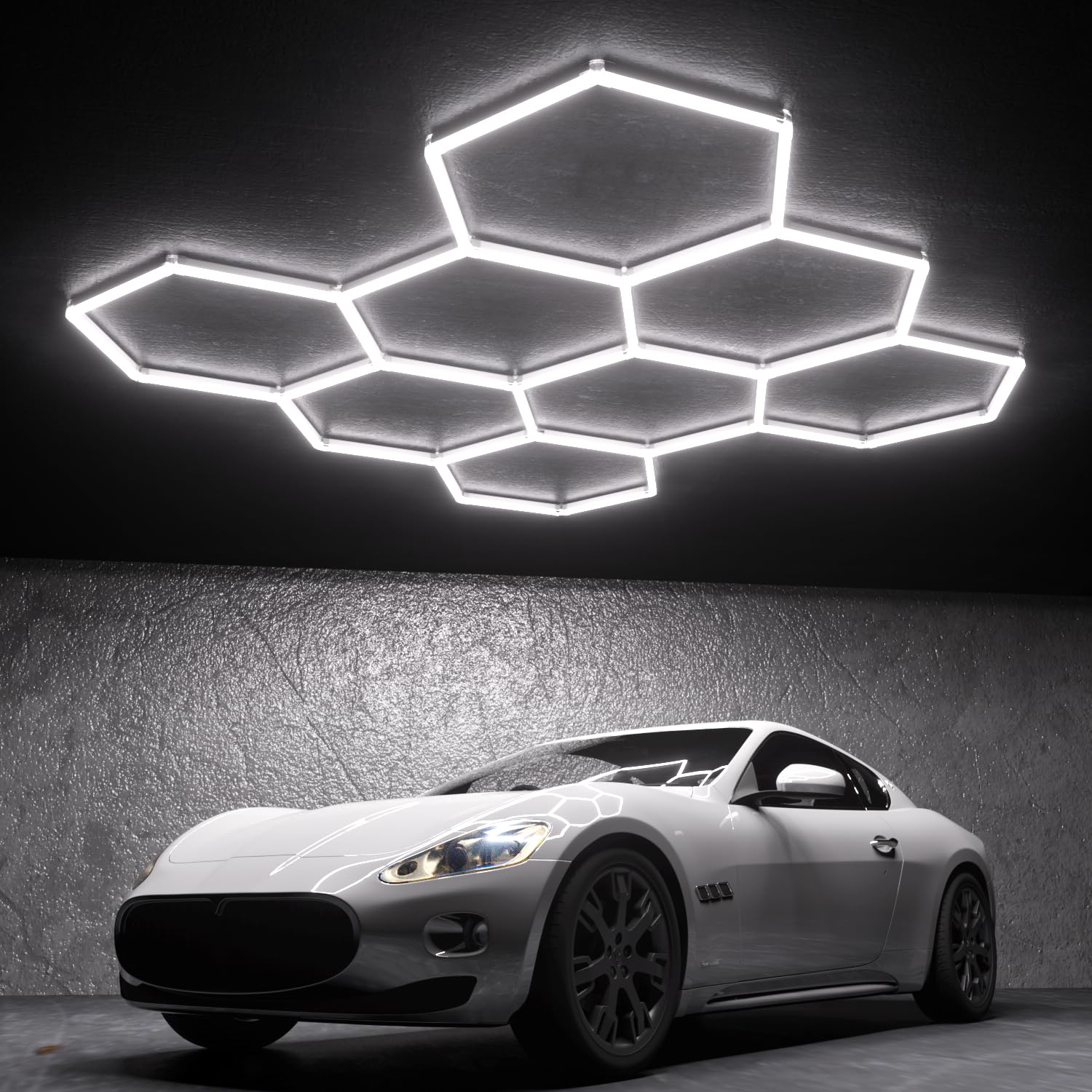 Litezone Hexagon Garage Lights installation setup for fast one-person mounting.