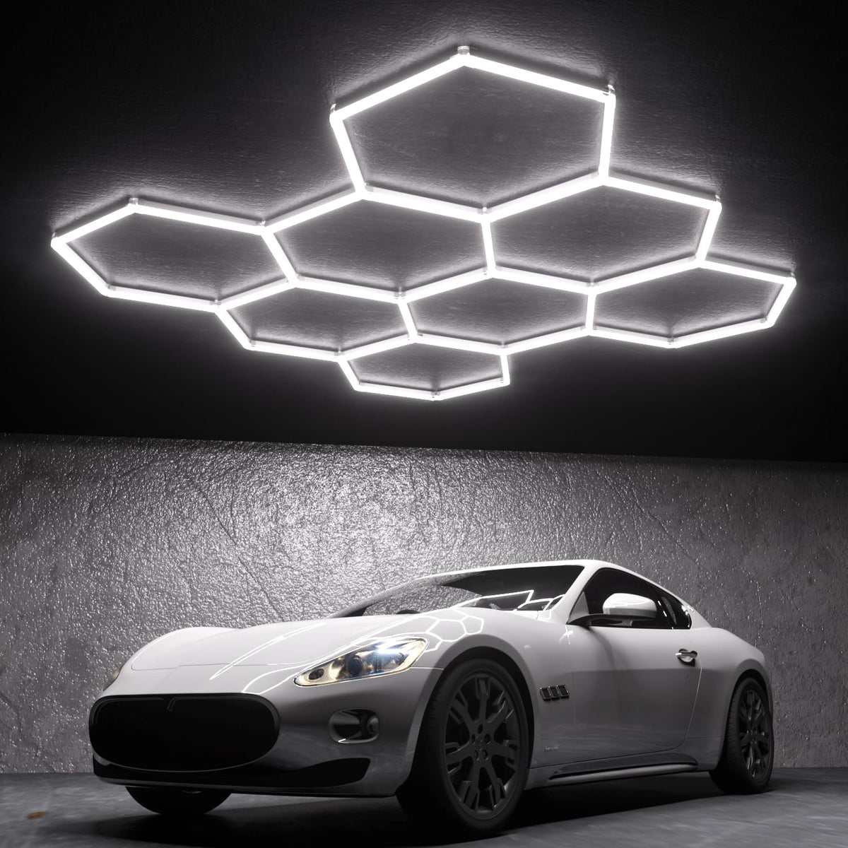 Litezone Hexagon Garage Lights installation setup for fast one-person mounting.