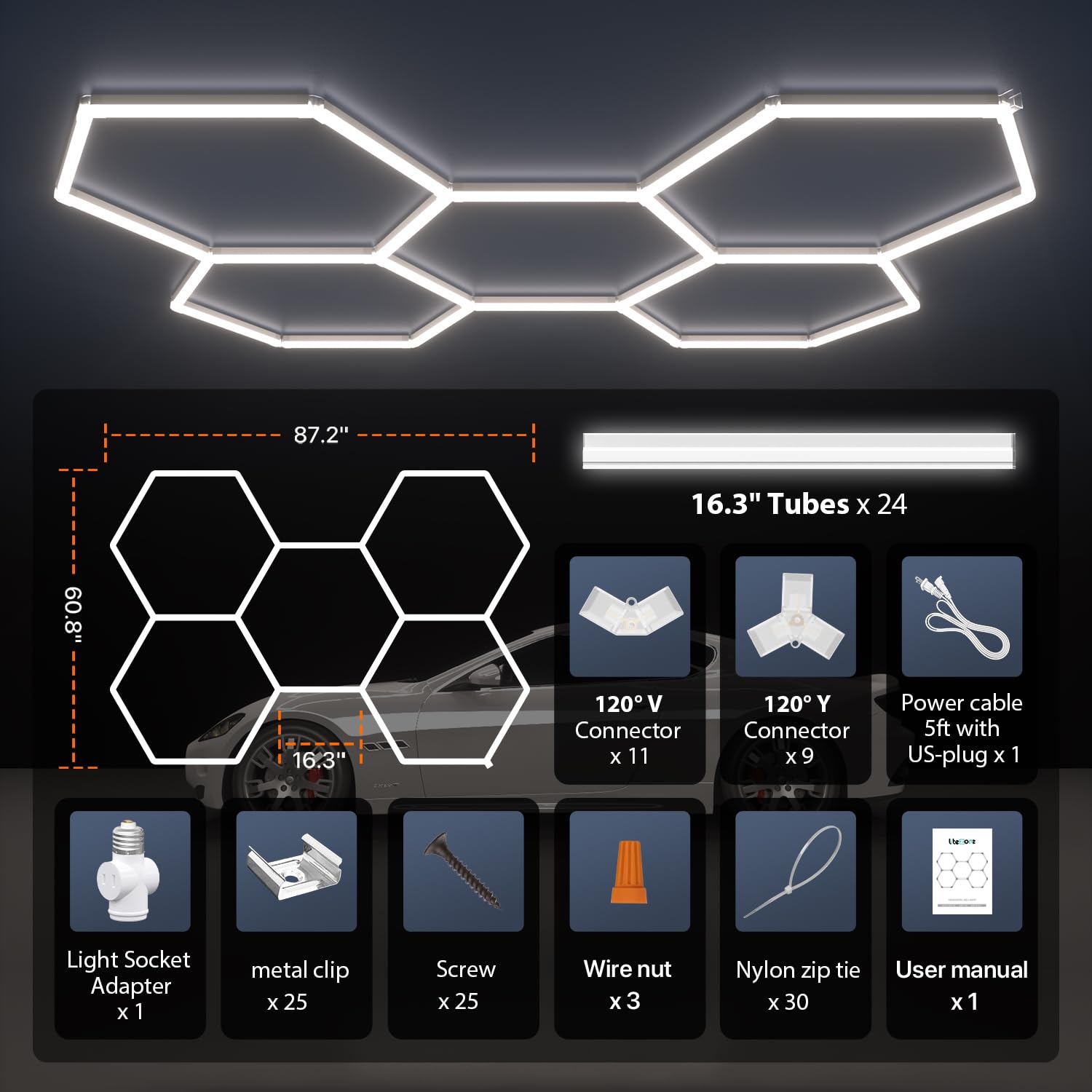 Litezone Hexagon gym-lighting enables clear workouts with glare-free brightness.