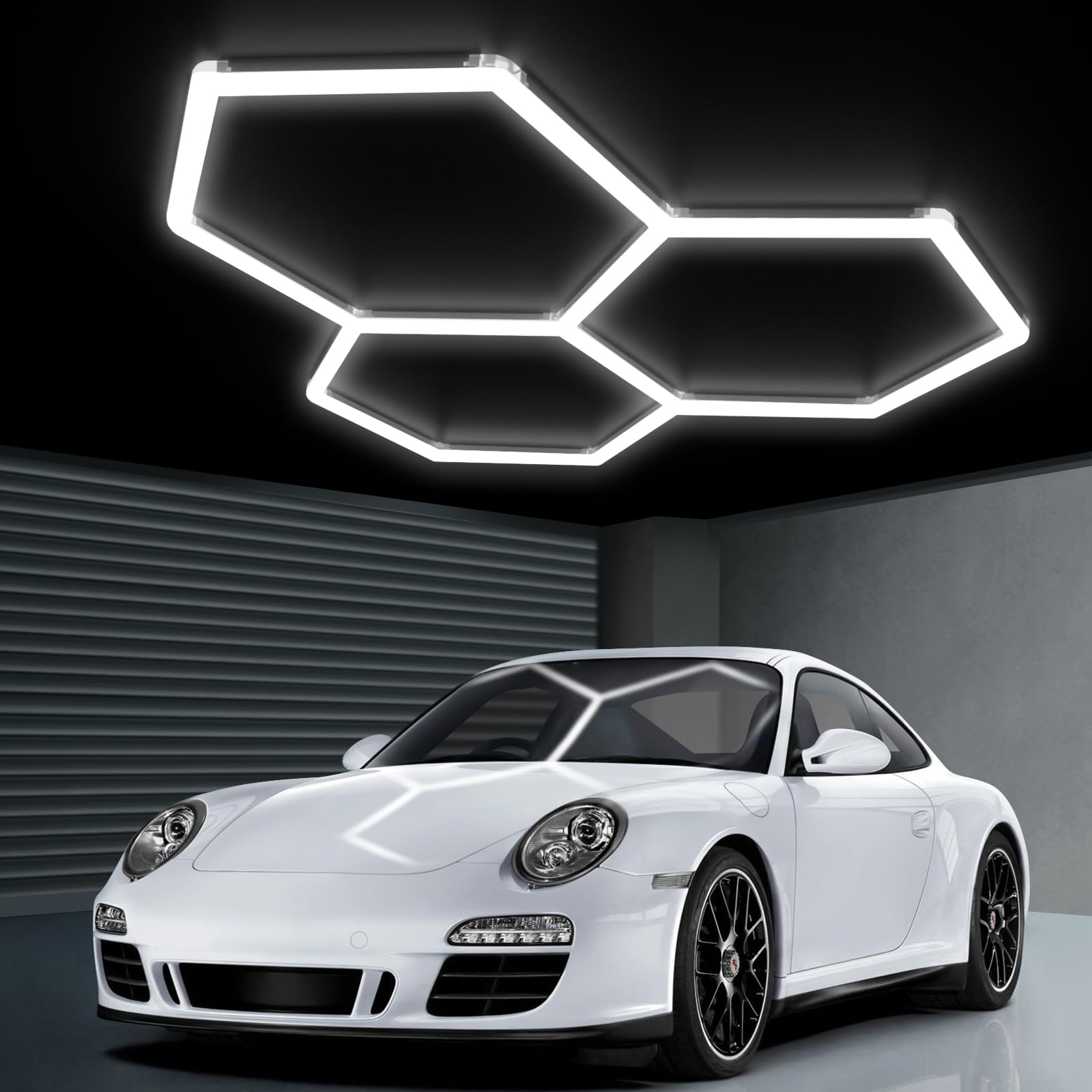 Litezone hexagon light delivers 12600lm brightness from 105W for clear garage illumination