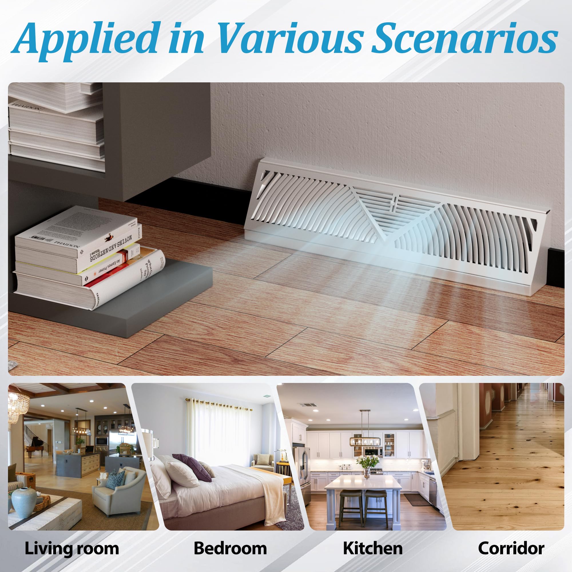 LitGURU 180-degree airflow baseboard diffuser for room-wide circulation