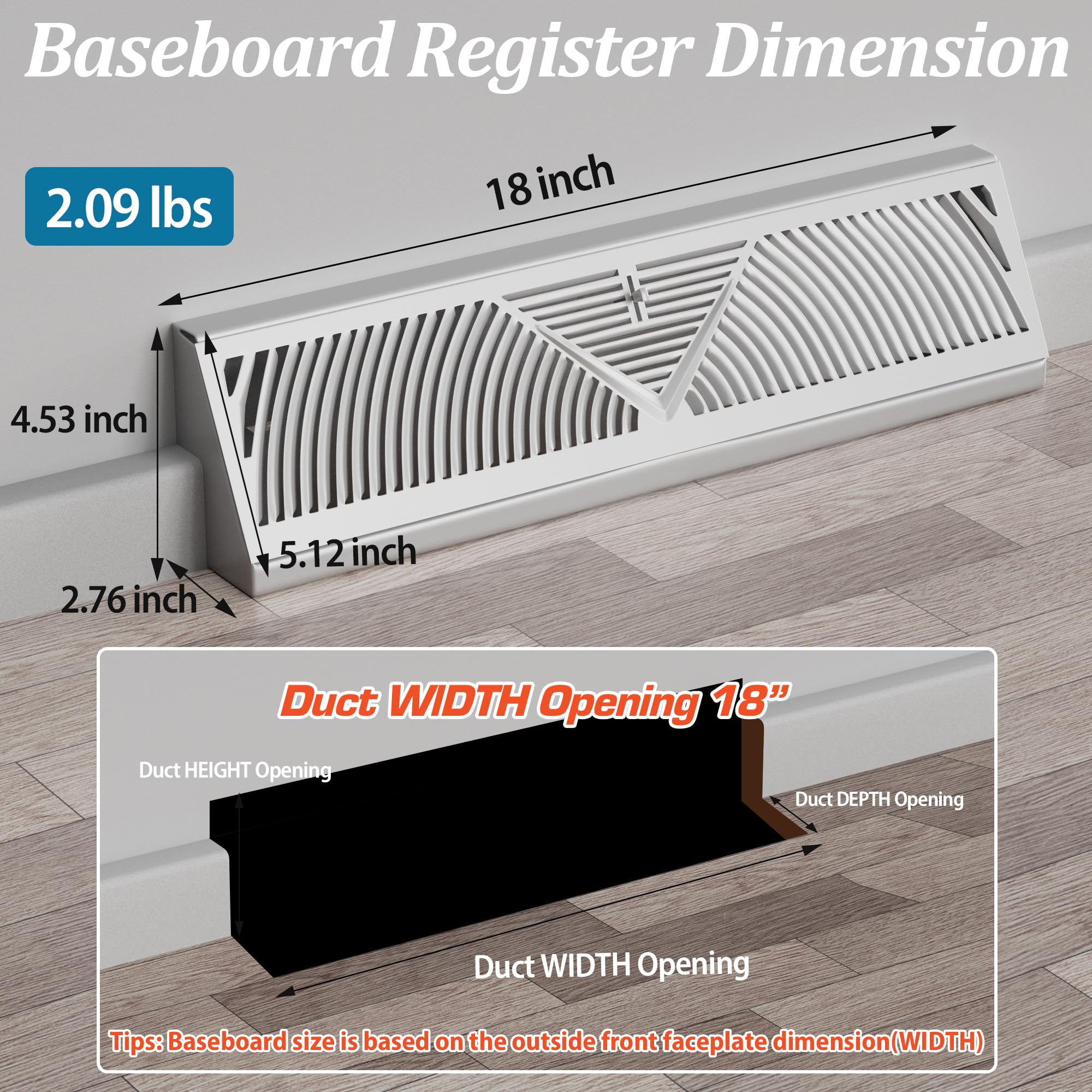LitGURU 18-inch baseboard diffuser side profile highlighting steel body