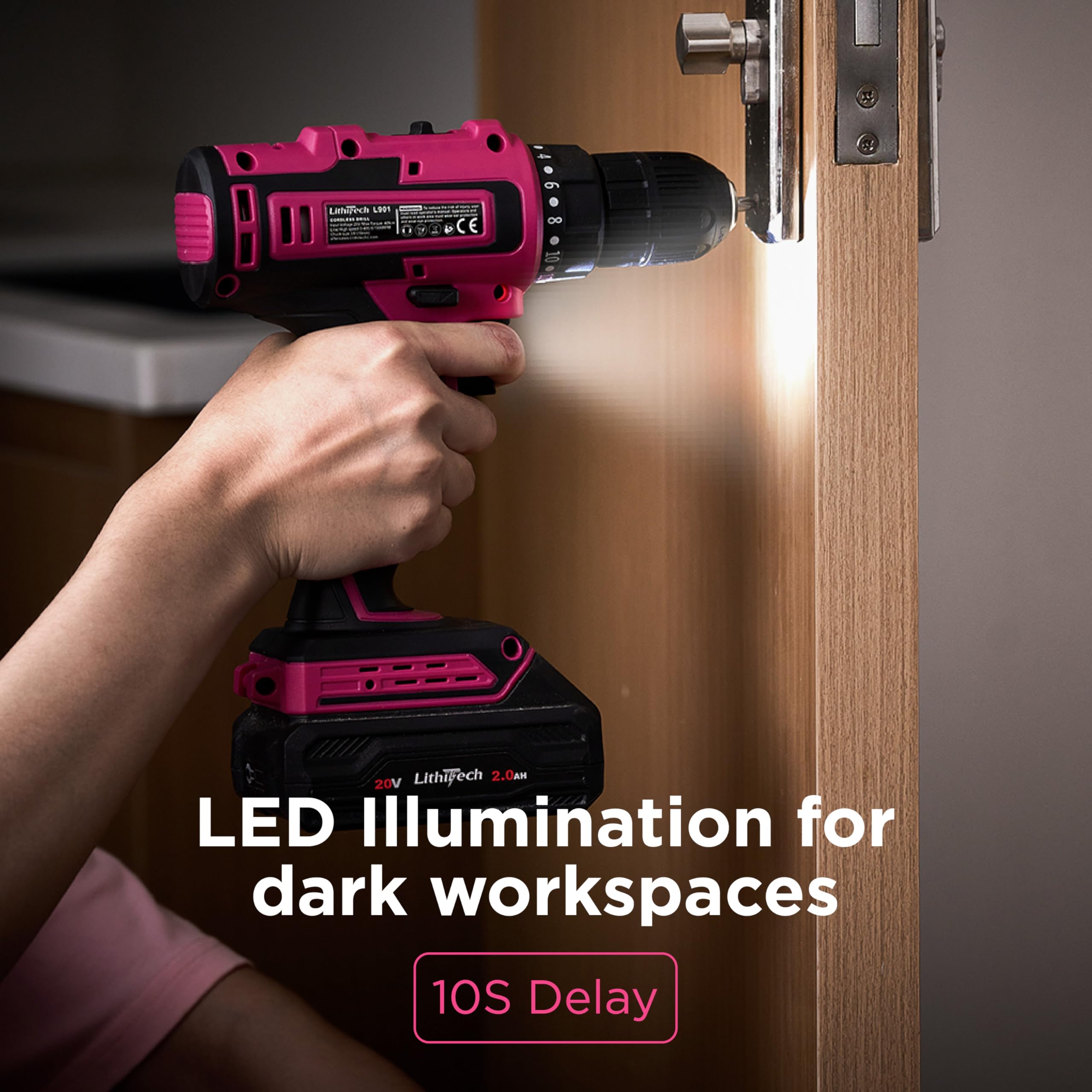 Lithitech pink drill set with bits included for versatile home repairs