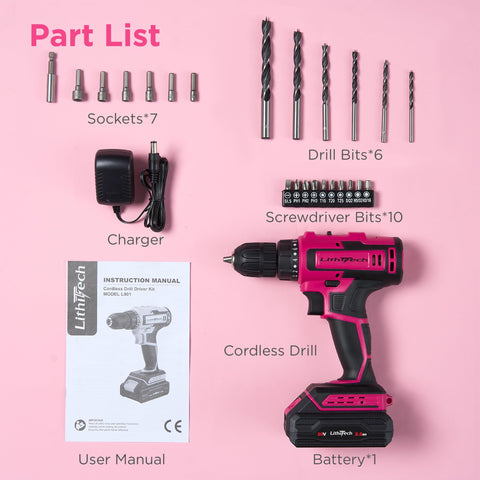 Lithitech pink cordless drill showcases compact design ideal for tight spaces