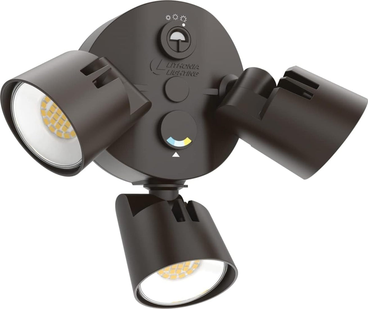 Lithonia HomeGuard 3-head LED flood lights illuminate driveways broadly.
