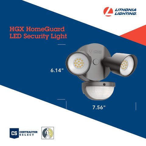 Lithonia HomeGuard die-cast aluminum housing withstands wet locations.