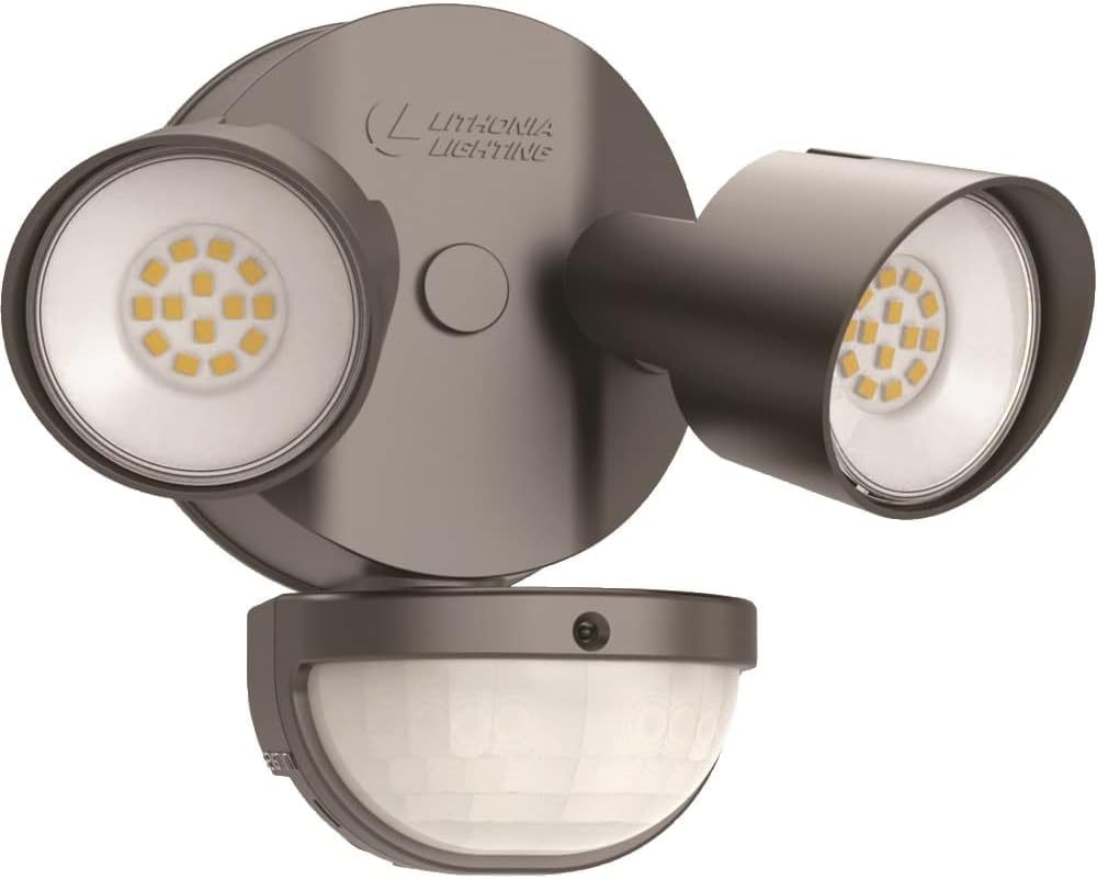 Lithonia HomeGuard motion sensor lights outdoors for secure nighttime lighting.